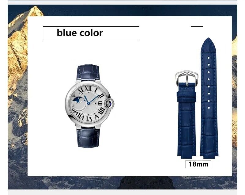 14-20mm Genuine Leather Strap for Cartier Ballon Bleu Watch Folding Buckle Clasp - Image 5