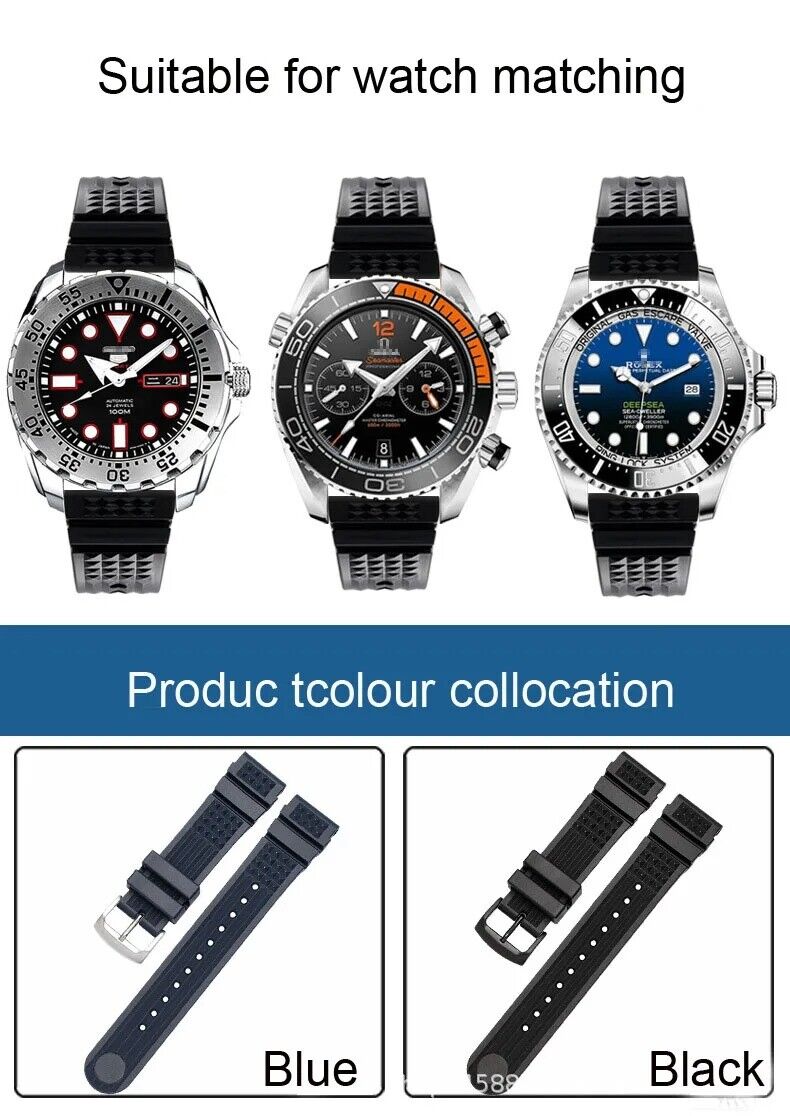 20/22mm Silicone Rubber Strap Fit Seiko 5 SRP601J1 Diver Watch - Image 2